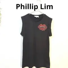 フィリップリム　黒ノースリーブ Tシャツ ビジュー リップモチーフのサムネイル