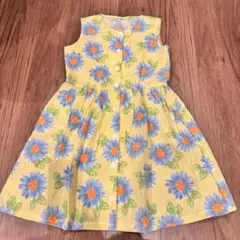 青いヒマワリ　黄色　ワンピース　150 ノースリーブ　シワ加工