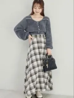 【匿名配送】バックレースアップハイウエストスカート　ツイードスカート