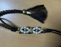 黒と金の花デザイン帯留め　成人式