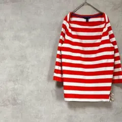 トミーヒルフィガー　綿100%　カットソー　七分袖　ボーダー　白　赤　春夏