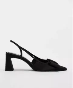 ZARA リボン付きブロックヒールスリングバックシューズ 35