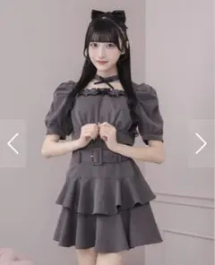pium フロントリボンチョーカーティアードミニワンピ ブラック