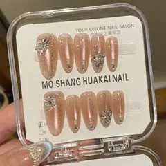 マグネットキラキラ　ピンク系　ストーン付き　 ネイルチップ 10個入り XS