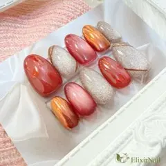 ネイルチップ　赤　ミラー　ハート