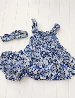 BabyGAP ワンピース 花柄 ブルー 80 3点セットのサムネイル