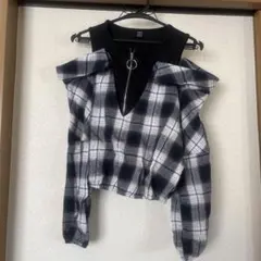 SHEIN チェック柄 オフショルダー トップス