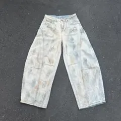 ワイドレッグ ダメージデニムパンツ ライトブルー アメリカ村で買い 