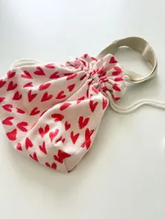 ハート柄 巾着袋 ハンドメイド　巾着カバン