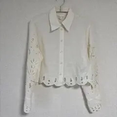 【H&M】 アイボリー 刺繍入り長袖シャツ