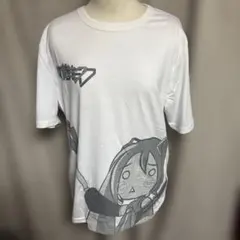 初音ミク TシャツＸＬサイズ 白色ホワイトモノトーンプリント 大きいサイズ推し活