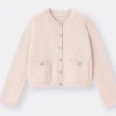 美品 GU ツイーディーニットカーディガン ピンク L