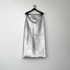 ZARA メタリック ロングスカート シルバー タイト ナロースカート XS