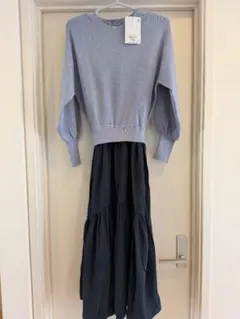 vis ライトブルー・ネイビー ロングワンピース S