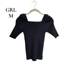 GRL 半袖リブニット M 黒　スクエアネック