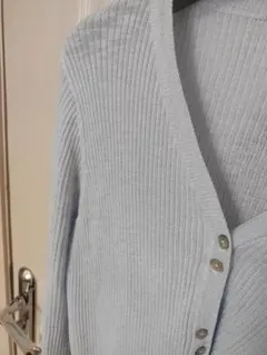 ライトブルー リブ編みカーディガン
