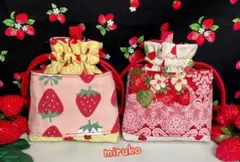 ❤︎いちご柄❤︎巾着❤︎2個セット❤︎ハンドメイド❤︎