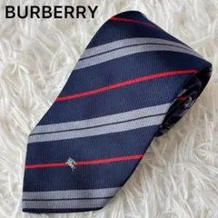 美品✨バーバリー 高級 光沢 ホース刺繍 ストライプ ネクタイ ネイビー シルク