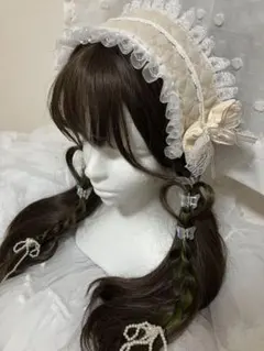 ハンドメイド一点もの　春のお花見にも！キルティングのふりふりヘッドドレス