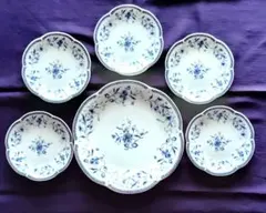 青 白 花柄 食器セット 皿 金縁 ナルミ NARUMI パーティーセット