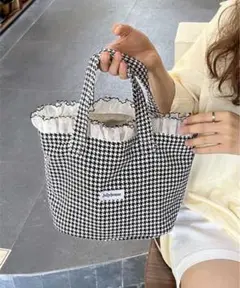 千鳥格子柄 ラッフルエッジ トートバッグ