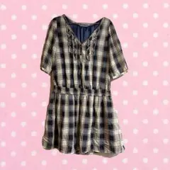 森ガール 平成 y2k チェック グランジ レトロ チュニック ワンピース