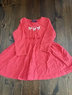 moujonjon 長袖ワンピース ベビーワンピース 赤 ベビー服 80 春