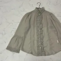 axes femme 切替 ワントーン フリル 長袖 シャツ ブラウス M