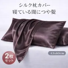 シルク枕カバー プラムブラウン2枚セット 43×60cm 摩擦軽減 つや髪 新品のサムネイル