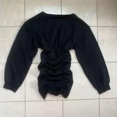 パーカー 黒の長袖ギャザーミニワンピース