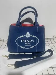 美品✨ PRaDa カナパ レザー ショルダーバッグ ✨青
