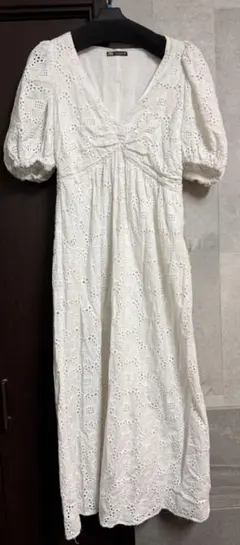 ZARA 刺繍 エンブロイダリー 花柄 レース ロングワンピース 白カットワーク