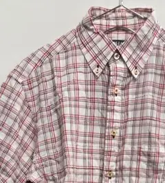 CHAPS チェック柄 半袖シャツ ホワイト レッド