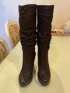 ダークブラウン ルーズフィット ロングブーツ