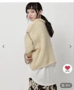 ニコアンド　ハンドステッチオーバーVネックプルオーバー　アイボリーFサイズ