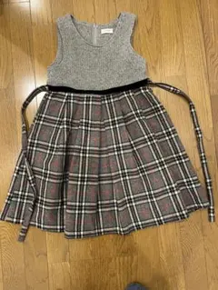 グレー ノースリーブ チェック柄ワンピース130cm