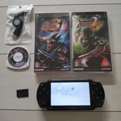 極美品★psp本体★黒★純正バッテリー、ゲーム３つ、メモリー、新品充電器付き