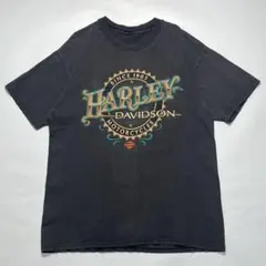 90s ハーレー ビンテージTシャツ 鬼フェード 炭黒 L相当 .☆8874