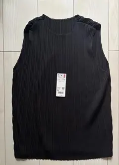ま*ん様 ユニクロ プリーツノースリーブT XL黒 新品
