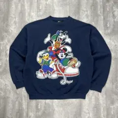 ディズニー USA製 90s キャラ集結 スウェット ネイビー XL 6413