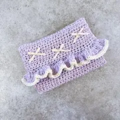 かぎ針編み　ポケットティッシュケース　ハンドメイド　フリル　編み物