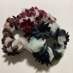 3個セット モノトーン シュシュ 立体フラワー 華やかヘアゴム 花 オンガンジー