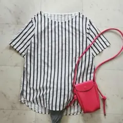 ドレステリア 半袖 Tブラウス 綿100% ストライプ 黒×白 ゆったりめのサムネイル