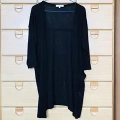 grove カーディガン 黒 薄手 ロング 七分袖 ポケット付き
