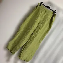 ガウチョパンツ ズボン オリーブグリーン しわ加工 ハイウエストパンツ