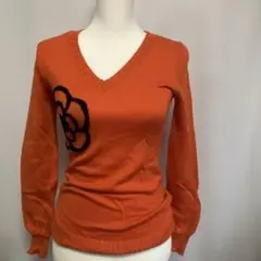 【美品】CLATHASオレンジ Vネックニット 花柄刺繍 長袖
