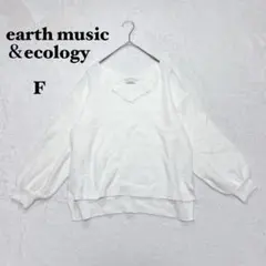 アース ニット ビジュー Vネック アイボリー F ボリューム袖 プルオーバー