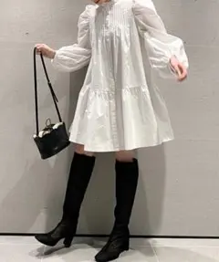 SNIDEL スナイデル ORGANICS 蓬鬆迷你连衣裙 白色