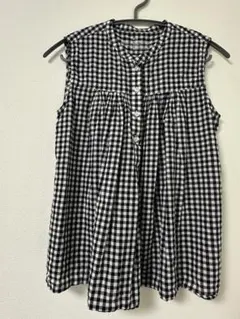無印良品ノースリーブ ブラック・ホワイト チェックシャツ XS-S
