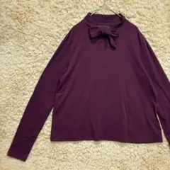 マッシモ/パープル　ボウタイトップス　薄手　秋コーデ　ホック付き　Lサイズ